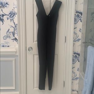 Black plunge-neck jumpsuit